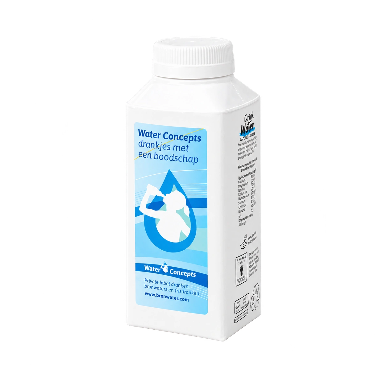 Water Concepts - Kartonnen waterflesje met logo en bedrukking