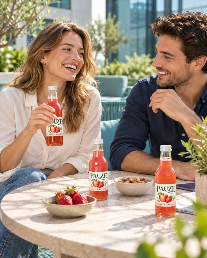Appel-aardbeiensap 25 cl met eigen etiket