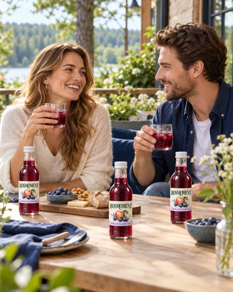Appel-blauwe bessensap 25 cl met eigen etiket